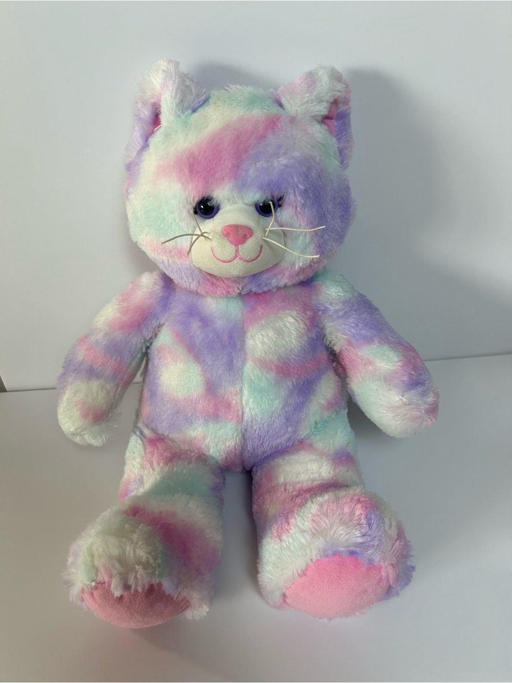 Build-A-Bear Workshop Pastel Rainbow Cat Plush Stuffed Animal Pink Purple Blue